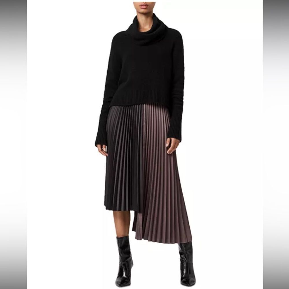 AllSaints Jessie Two In One Slip Dress Two-Tone Pleated Midi Skirt - S